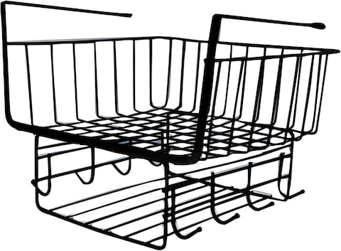 COZY NEST Hanging Shelf Storage Kitchen Organizer Basket,Under Cabinet Slide-in Wire Rack With 8-Hooks For Towels/Knives/Key/Cups/Tissue for Laundry,Room