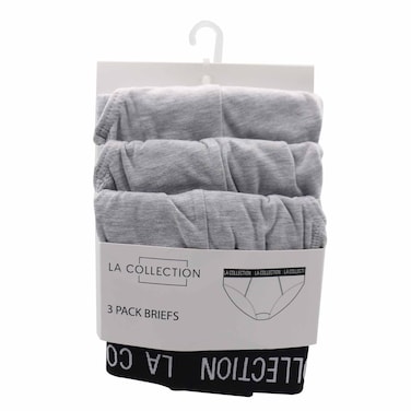 La Collection Solid Pattern Briefs For Men L 3 Pieces Grey Marl