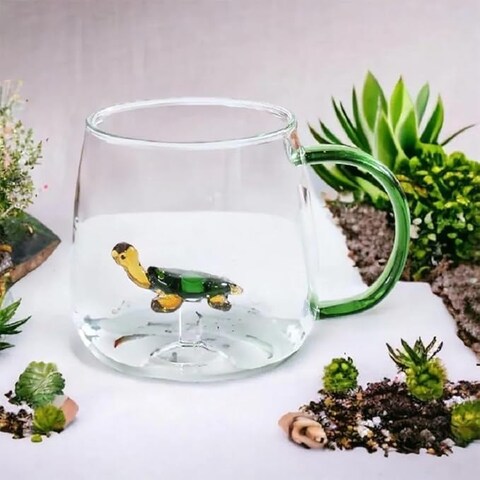 1CHASE&reg; Borosilicate Three-Dimensional Coffee Cup with Handle 300 ML (Tortoise)