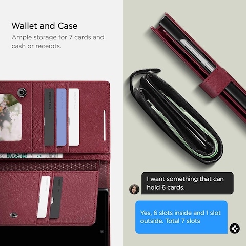 Spigen Wallet S Plus designed for Samsung Galaxy S23 ULTRA case cover folio (2023) [7 Cards + Cash] - Burgundy