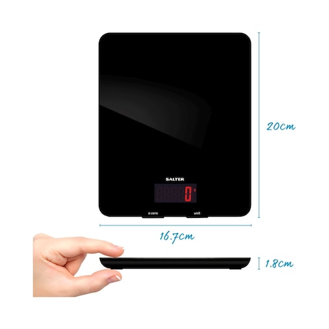 Salter Glass Digital Kitchen Scale - 10 Kg - Black
