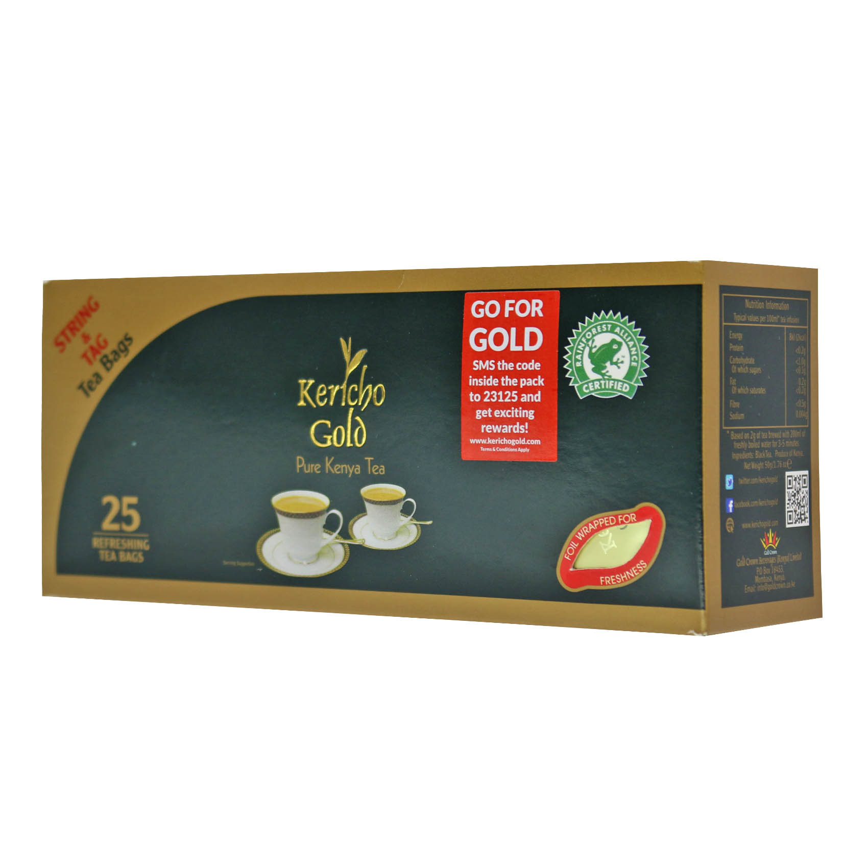 Kericho Gold Pure Kenya String Tea Bags 2g x Pack of 25