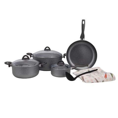 Smart Granitium Cookware Set, Granite Coated, DC2160   Sturdy Bakelite Handle   Non-Stick Coating   Tempered Glass Lids   Aluminium Cookware Compatible with Multiple Hobs