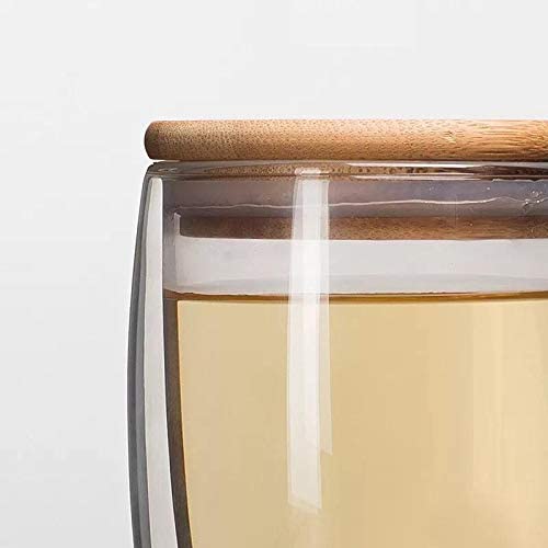 Lushh Double Walled Glass Coffee Cups with Handle and with Bamboo Lid 350ml , Insulated Coffee Mugs Perfect for Cappuccino, Macchiato, Latte, Tea, Juice, Iced &amp; Hot