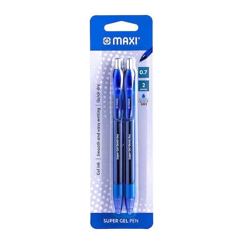 Maxi Super Gel Quick Dry ink Pen Blue 0.7mm 2 PCS