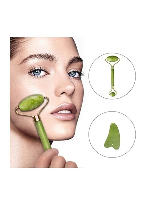 Apolol - Jade Facial Roller With Gua Sha Green/Gold