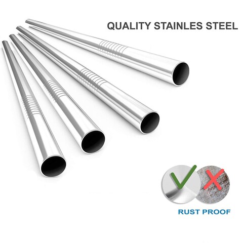 Generic-2pcs Stainless Steel Straws Reusable Eco-friendly Straight/Bent Drinking Metal Straws with Cleaning Brush 2#