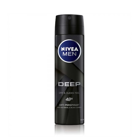 Buy NIVEA MEN Antiperspirant Spray for Men, 48h Protection, DEEP Black Carbon Antibacterial, Woody Scent, 150ml in Saudi Arabia