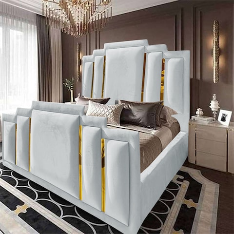 إن هاوس باريس هيكل سرير منجد بالمخمل - نفر ونص - 200×140 سم - أبيض