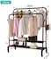 Jjone Clothing Garment Rack, Metal Double Rail Hanging Clothes Storage Shelf For Boxes, Shoes, Boots, Commercial Grade, Multi-Purpose, Entryway Shelving Unit For Home Office Bedroom (X037-217Black)
