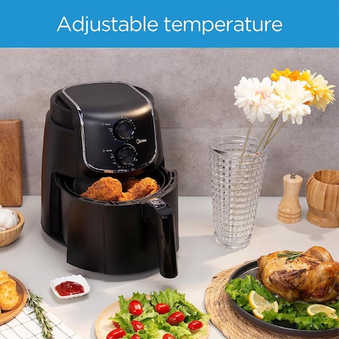 Midea 4.7L XL Air Fryer 1500W With Dual Cyclone Rapid Hot Technology For Frying, Grilling, Broiling, Roasting, Baking, Toasting, Timer Up To 60 Minutes &amp; Temperature Control Up To 200&deg;C - MFTN40D2