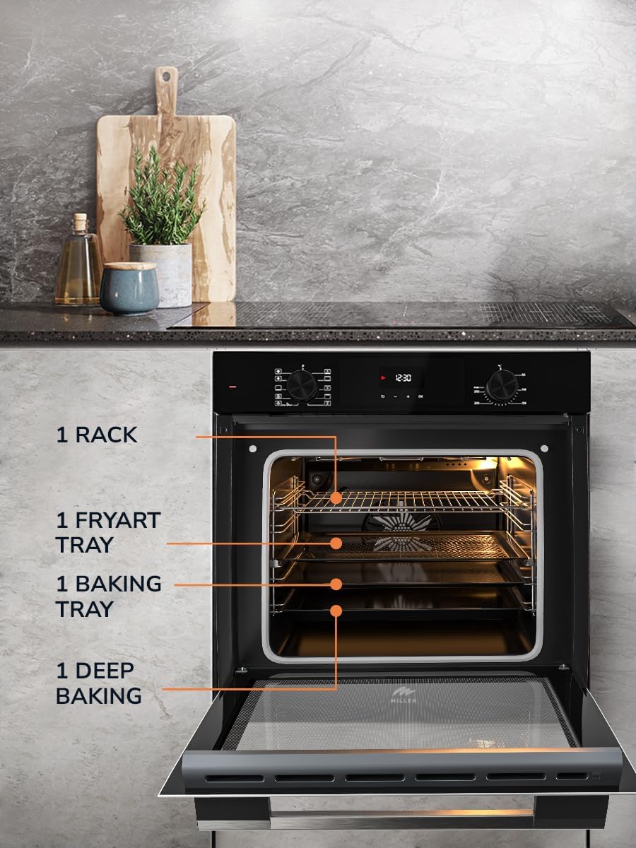 MILLEN MEO 6004 BB 73L Electric Oven - Energy Class A, 10 Cooking Modes, 60 cm, SCHOTT Double Glass Door, Black Glass finish, Mechanical and Touch Control with Timer, 3 Year Warranty