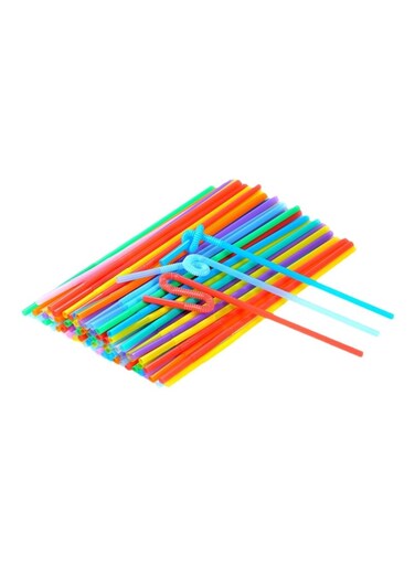 Generic 100-Piece Disposable Plastic Drinking Straw Multicolour 26centimeter