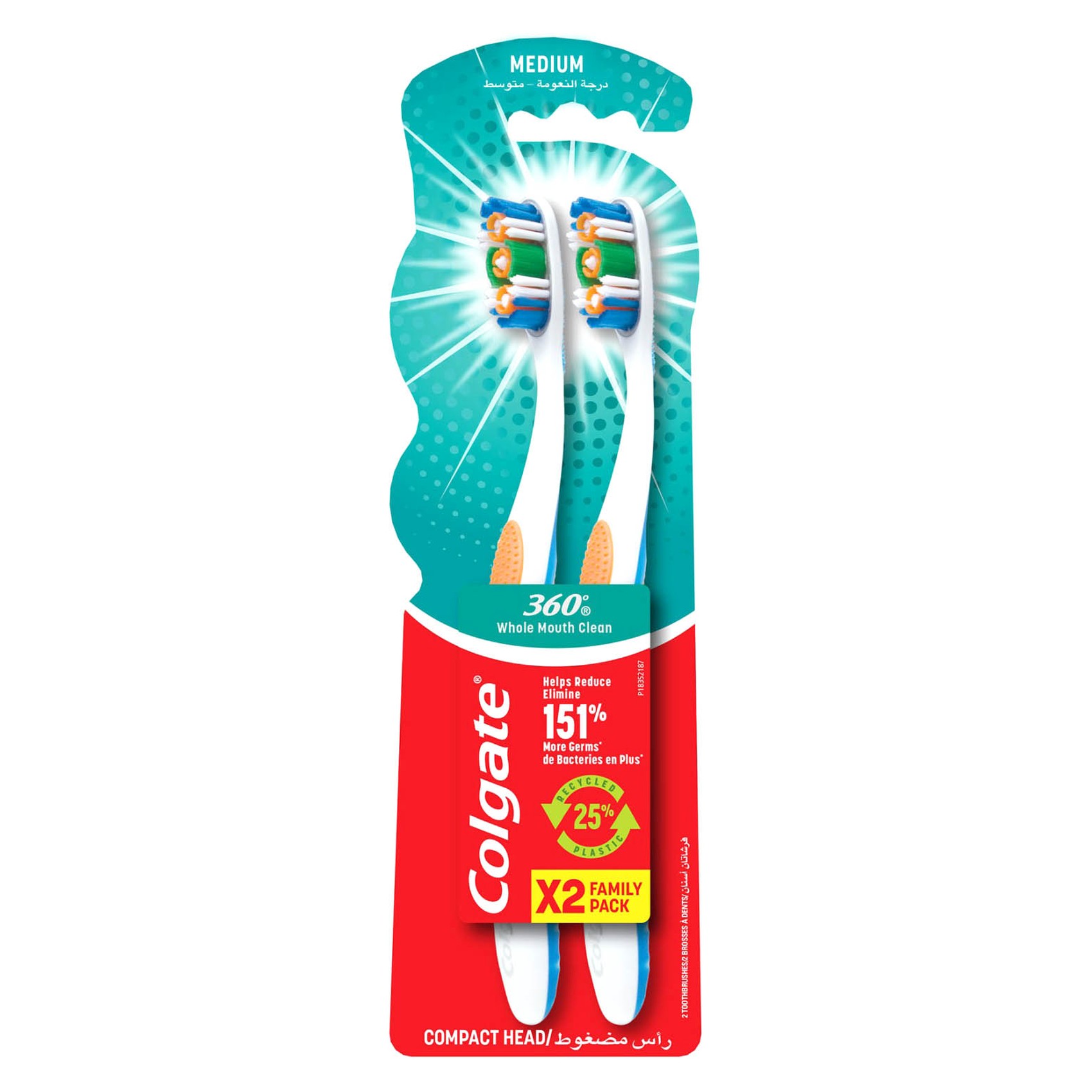 Colgate 360 Medium Toothbrush With Tongue Cleaner Multi Pack 2 Pcs