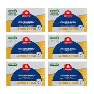 كارفور قالب صابون مضاد للبكتيريا مع فيتامين E بالليمون 150 غرام، حزمة من 6