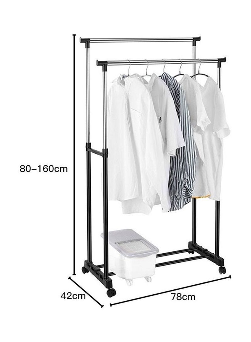 Double Pole Clothes Portable Rack Silver/Black 78x42x160cm