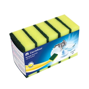 Maf Carrefour Sponge Scourer Yellow 5 Pieces
