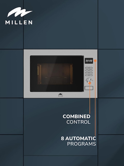 MILLEN Microwave Oven, 25L, 3Y Warranty, Stainless Steel Finish, Mechanical Control, 900W Microwave Power, 1000W Grill Power, 8 Automatic Programs, MBW 381 SX
