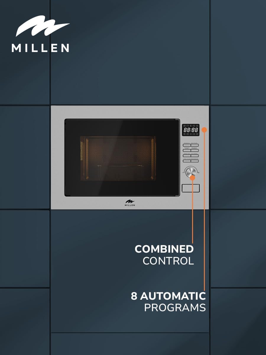 MILLEN Microwave Oven, 25L, 3Y Warranty, Stainless Steel Finish, Mechanical Control, 900W Microwave Power, 1000W Grill Power, 8 Automatic Programs, MBW 381 SX
