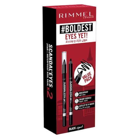 Rimmel London Scandal&#39;Eyes Boldest Eyes Yet Waterproof Kohl Kajal 001 Black Pack of 2