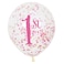 6 Pack 12" Pink &amp; Gold 1st Birthday Confetti Balloons
