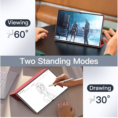 Case For Samsung Galaxy Tab S9 Ultra 14.6-Inch, Translucent Back Tri-Fold Stand Protective Tablet Cover, Support S Pen Charging Auto Wake/Sleep Red