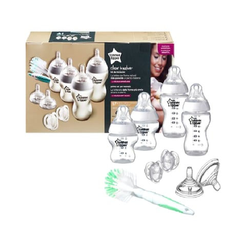 Tommee Tippee Closer To Nature Advanced Anti-Colic Newborn Baby Bottle Starter Set TT42357351 Clear Pack of 9