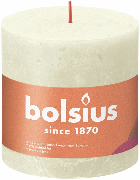 Bolsius Shine Rustic Pillar Candle, Soft Pearl - 100/100mm