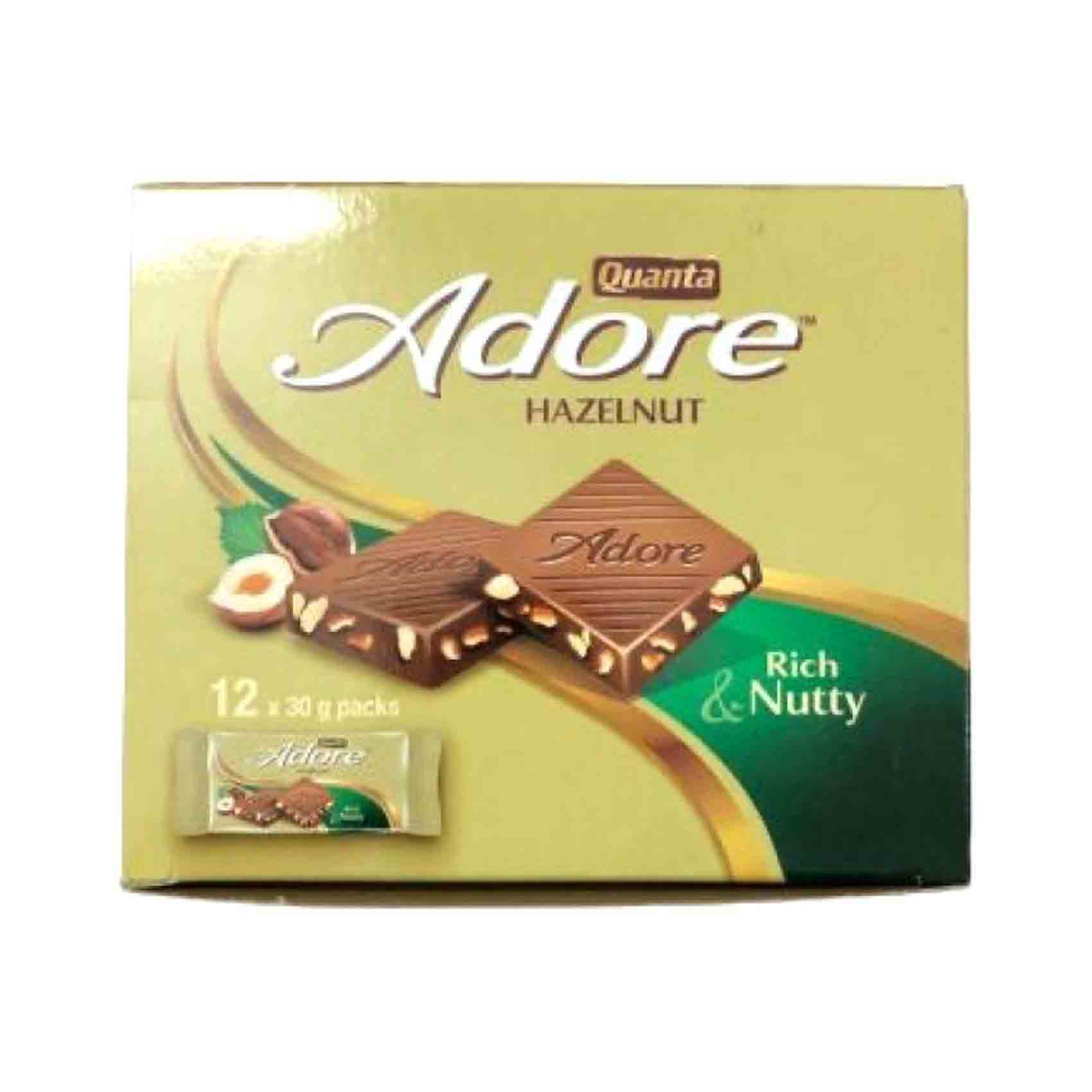 Quanta Adore Hazelnut Rich And Nutty Chocolate Bar 30g Pack of 12