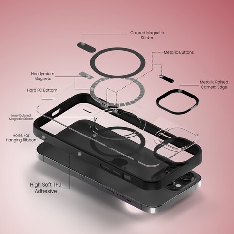 Moxedo Magnetic Protective Case 360 Protection Clear Case Hard PC with Built-in Strong Magnets Compatible with MagSafe Designed for iPhone 12/12 Pro 6.1 inch (Black)