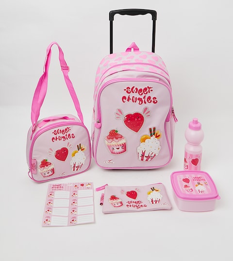Back To School Set Bag Class @ Akt 6 Items (16&quot; Trolley, Lunch Box, Pencil Case, Name Labels, Water Bottle, Lunch Bag)