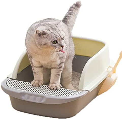 Buy Cat Litter Box With Round Edges, Semi-Enclosed Open Top Cat Litter Box With Cat Litter Scoop，Cat Sandbox ,Cat Toilet,Suitable for All Kinds of Cat Litter(Large) in UAE