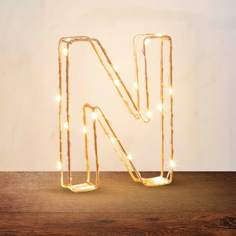 Golden Letter N Glowing with LED Lights 25cm