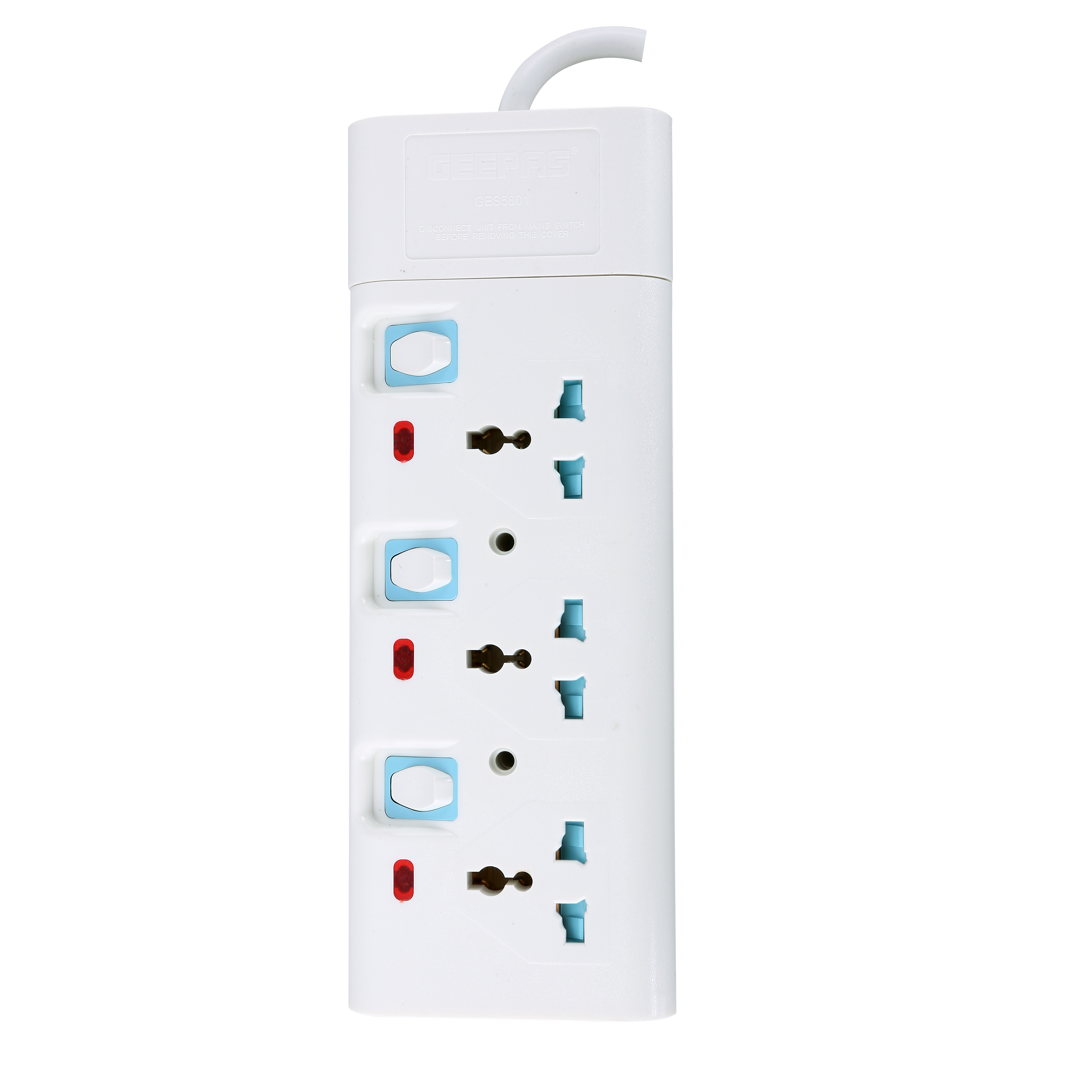 Geepas 3 Way Extension Socket 13A - Extension Lead Strip With LED Indicators | Child Safe, Extra Long Cord With Over Current Protected | Ideal For All Electronic Devices