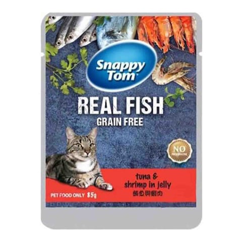Snappy Tom Real Fish And Grain Free Tuna And Shrimp In Jelly Cat Food 85g
