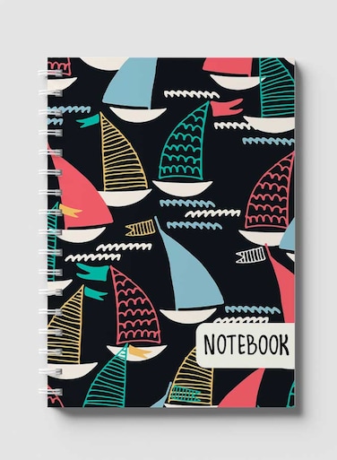 Lowha Spiral Notebook With 60 Sheets And Hard Paper Covers With Sailboat Design, For Jotting Notes And Reminders, For Work, University, School