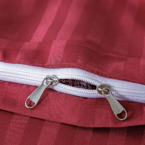 Luna Home Premium King Size 6 Pieces Bedding Set Without Filler, Solid Berry Red Color, Satin Stripe Design