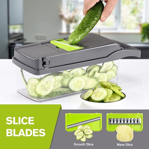 Womdee Vegetable Chopper Slicer Dicer - 12 -in -1 Onion Chopper Fruits Cutter Mandoline Slicer Food Chopper/Cutter with 7 Stainless Steel Blades, Adjustable Slicer &amp; Dicer with Storage Container