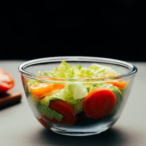 Royalford Glass Mixing Bowl RF11233, 2.7L Transparent Mixing And Serving Bowl Suitable For Snacks, Salads, Noodles, Multicolor