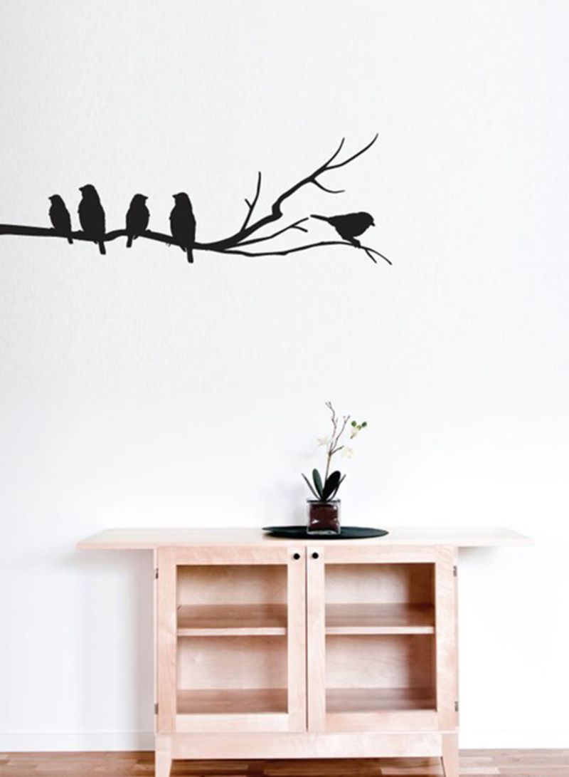 Spoil Your Wall Waterproof Birds on Branch Design Decorative Wall Sticker Black 100x40cm