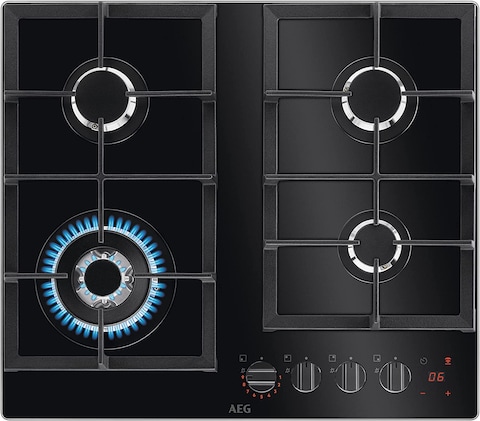 AEG Gas Hob Built-In, 60cm 4 Burner, Glass Finish, HKB64450NB, Made In Italy (1 Year Warranty)