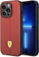 CG Mobile Ferrari Leather Case With Embossed Stripes &amp; Yellow Shield Logo Compatible iPhone 14 Pro (Red)