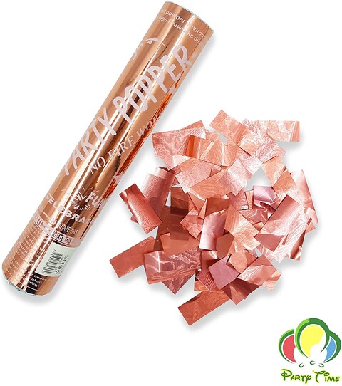 Party Time Rose Gold Confetti Party Popper Twist &amp; Shoot Popper for Parties, New Year Eve, Christmas, Weddings, Birthdays and all Celebrations, Compressed Air, 100% Safe (30 cm, Rose Gold Metallic)
