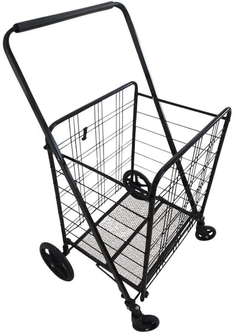 Upspirit Fold-Able Shopping Trolley Push Cart With Wheels,Folding Collapsible Grocery Storage Cart, Hand Cart For Daily Use,Black 80Kg Max Load