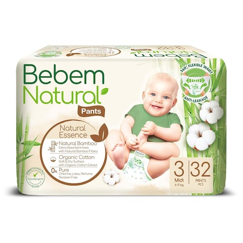 Bebem Natural Midi Baby Diapers Pants - 32 Pieces