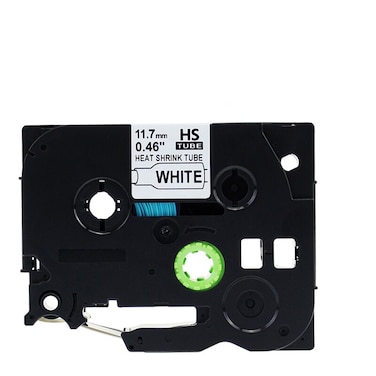 SKY Black on White 11.7mm Heat-Shrink Tube Label Tape for Brother P-Touch Printers