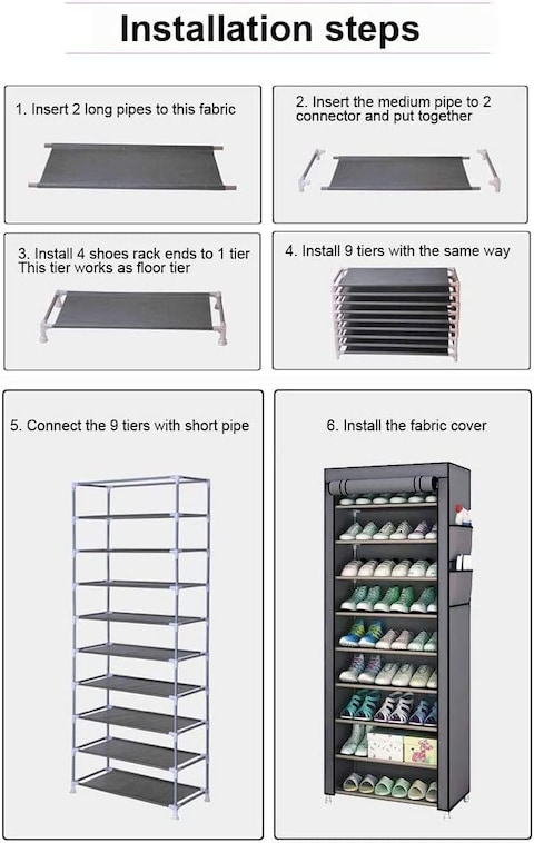 10-Tier Shoe Rack, Shoe Storage, Shoe Rack 58 x 28 x 160 cm, for approx. 27 Pairs of Shoes, DIY, Slim, Made of Non-Woven Fabrics (grey)