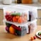 Square Handle Boxes Refrigerator Storage Organizer Box Container Food Basket with Lid 4.7 Liters for Vegetables, Fruits, Meat, and Fish - Set of 4 Transparent