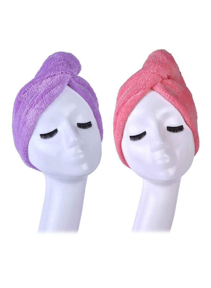 Yyxr - 2-Piece Hair Towel Wrap Purple/Pink 68X26Centimetre