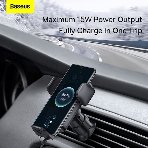 BASEUS  Wisdom Auto Alignment Car Mount Wireless Charger QI 15 (Air Outlet base）Black